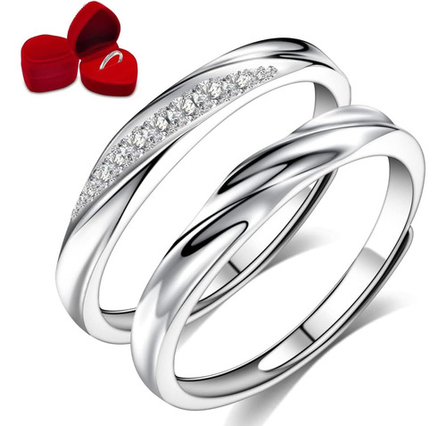 1 Par 925 Anillos Ajustables Para Parejas,para San Valentín