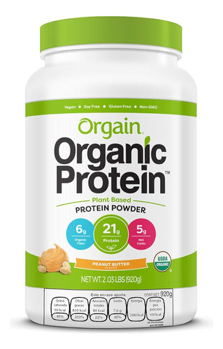 Orgain Proteína Mani Orgánica Base De Plantas Gym 21g Vegana Sabor Peanut Butter