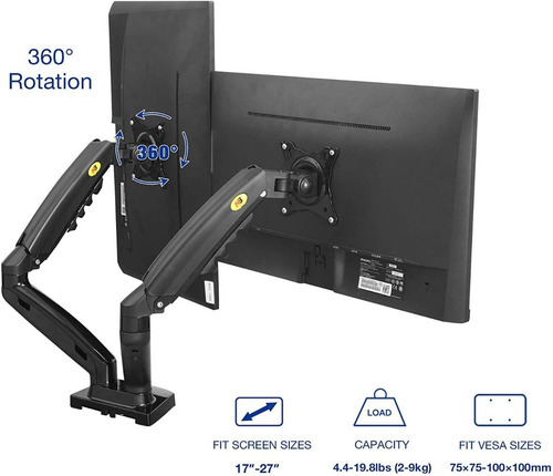 Soporte Dos Brazo Monitor Doble North Bayou F160 17 A 27 Color Negro