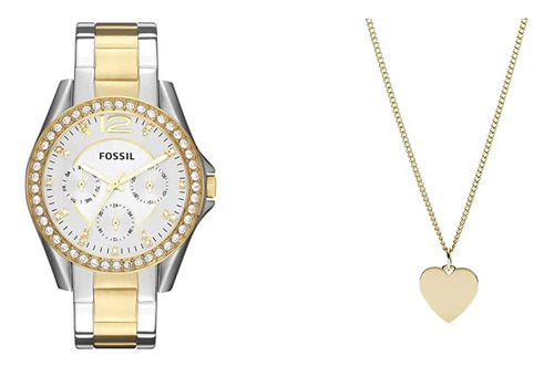 Reloj P/ Mujer Fossil Riley, Acero Inoxidable, Con Un Collar