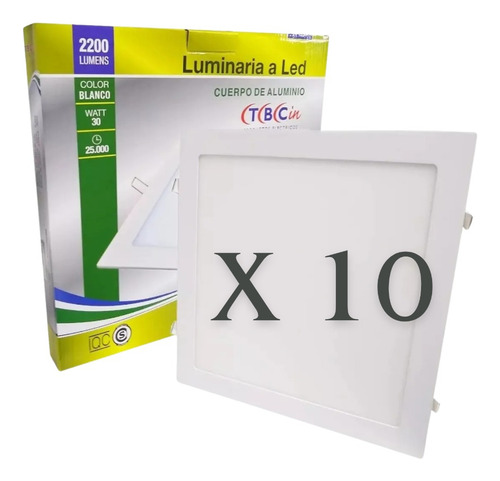 Luminaria De Embutir A Led Cuadrada Blanca 30w Luz Dia X 10 Blanco