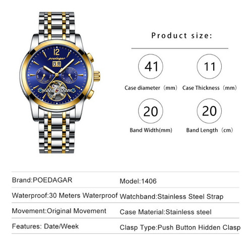 Reloj Mecánico Luminoso Automático Poedagar Para Hombre
