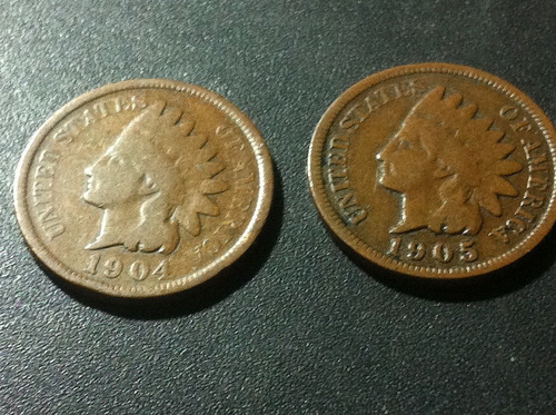 2 Monedas Estados Unidos 1 Centavo. Indian Head 1904-1905  