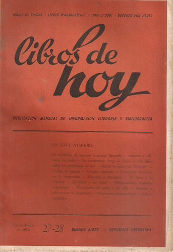 Revista Libros De Hoy Nº 27-28 Enero-marzo 1954