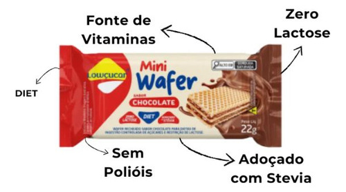 Biscoito Mini Wafer Zero Açúcar Lowçucar Chocolate 22g