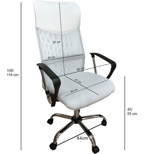 Imagen 2 de 7 de Silla Escritorio Mesh Blanca Base Metal Basculante