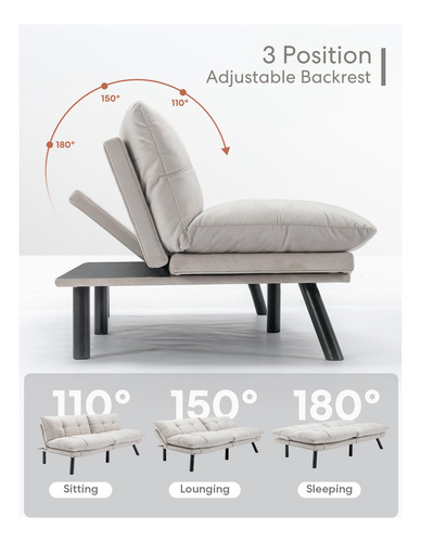 Sofá Cama Futón Convertible De Terciopelo Biplaza Cómodos Crema Blanco Diseño De La Tela
