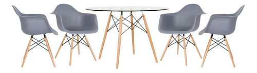 Kit - Mesa Eames Tampo Vidro 120 Cm + 4 Cadeiras Eiffel Daw Cor Cinza-escuro