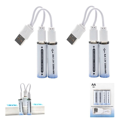 Pilas Recargables Aa 2200mah Pack X4 + Cable Usb-c Litio