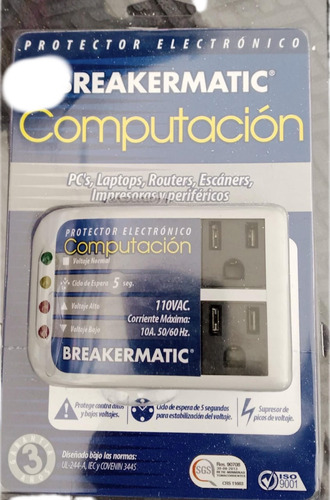 Protector Voltaje Breakermatic Computación Doble Enchufe 120