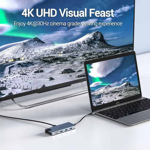Adaptador Multipuerto Hdmi Hub Usb-c Con Ethernet 11 En 1 Color Plateado