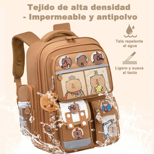 Mochila Para Niños Capybara - Mochila De Dibujos Mochila Kawaii Con 1 Colgante De Felpa, 3 Tarjetas, 6 Insignias Y 1 Estuche Lápiz Sin Alivio Suministros Escolares De Capibara Sin Desliz