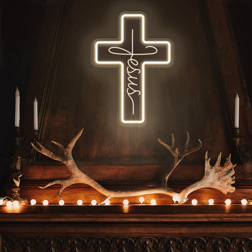 Letreros De Neon Con Cruz De Jesus, Decoracion De Pared Led