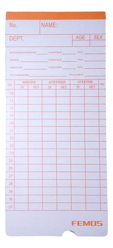100 Tarjetas Marcado De Reloj Control Asistencia