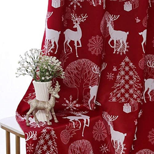 Cortinas Navideñas Opacas Con Ciervos Y Nieve 132 X 160 Cm