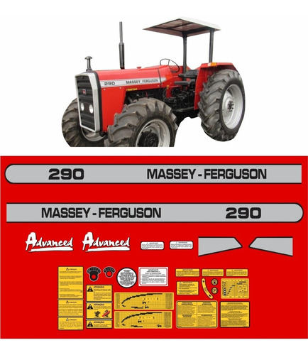 Kit Adesivo Trator Massey Ferguson Mf 290  2 + Etiquetas Mk