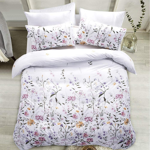  Floral Duvet Cover Set Kids Soft White Comforter Cover...