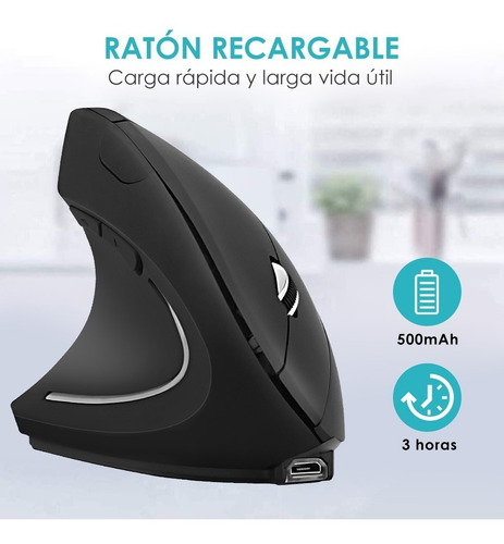 Imagen 6 de 9 de Mouse Vertical Inalámbrico Ergonómico Carga Usb