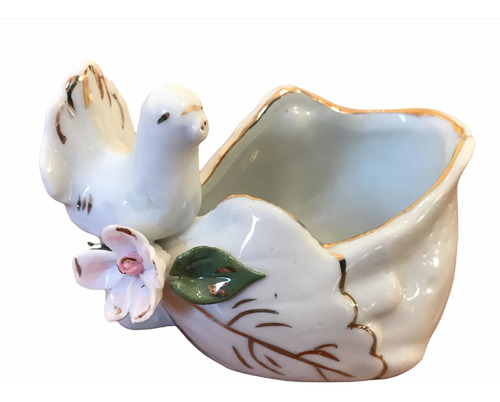 Centro De Mesa Porcelana Guarda Objetos Pajaro Paloma