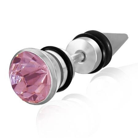 Expansor Falso De Acero Plata Pua Zirconia Rosa Eg