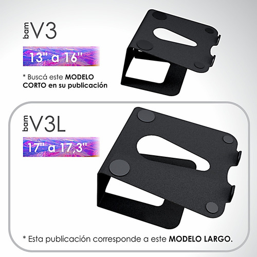 Imagen 4 de 7 de Soporte Notebook Bam V3l Largo Mac-pc 17a17,3 Metal Premium!