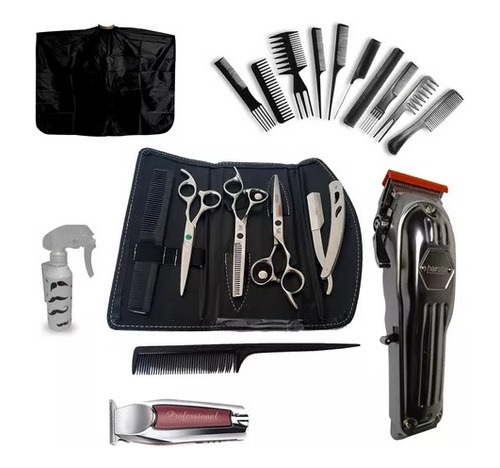 Kit Barbero 3 Tijeras Profesionales + 2 Máquina Corte Peines