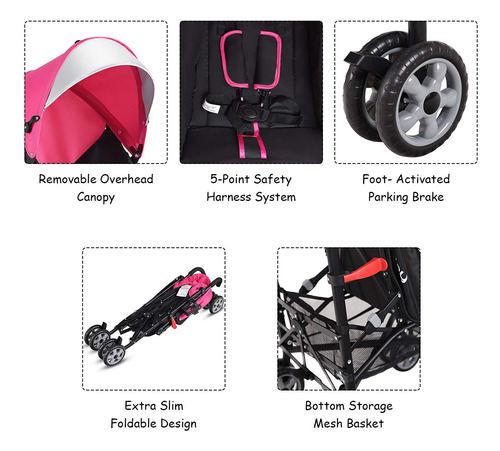 Cochecito Ligero Para Bebé Plegable Viaje Avión Ajustable