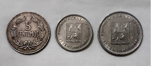 Monedas Venezolanas Año 1965 - 5, 25 Y 50 Céntimos