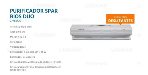 Imagen 3 de 7 de Purificador Spar Bios Duo Blanco Dos Motores 60cm