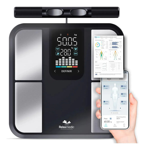 Balança De Bioimpedância 8 Sensores Relaxmedic Digital Preto