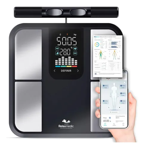 Balança De Bioimpedância 8 Sensores Relaxmedic Digital Preto 127/220v