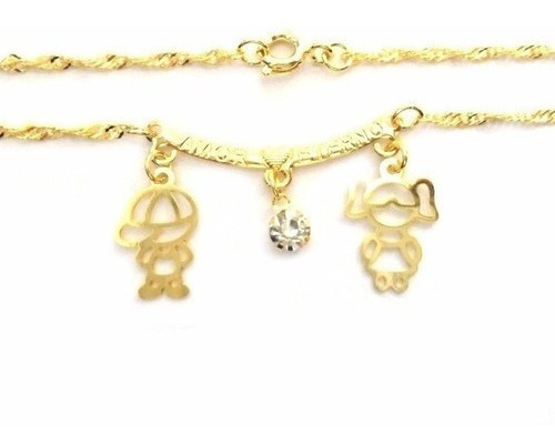 Corrente Com Pingente Menino E Menina Canga Folheado A Ouro