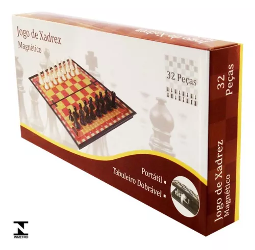 Tabuleiro Jogo de Xadrez Magnético com 32 Peças Douradas e
