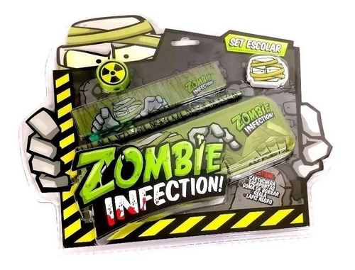 Set Escolar Zombie Infection Cartuchera Lapiz Sacapuntas Kit