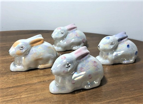 Imagem 2 de 7 de Kit 4 Mini Coelhos Porcelana Pintado A Mão - Páscoa