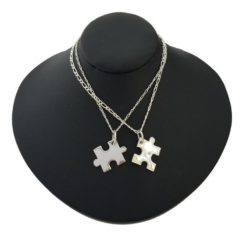 Conjunto Collar Rompecabezas Pareja Amigos Joya Plata 950