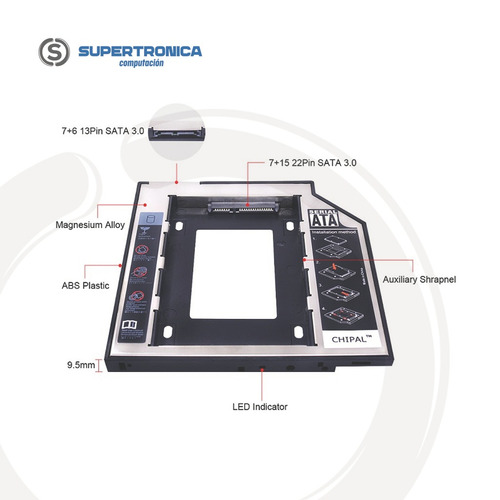 Imagen 2 de 3 de Lector Caddy Para Segundo Disco Laptop 12.7mm