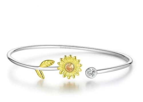 Pulsera Brazalete Girasol Plata 925 Mujer  Joya Juvenil 