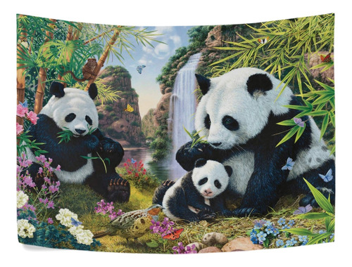 Panda Familia Bambu Hoja Flor Mariposa 60  X 40  Pared Ropa
