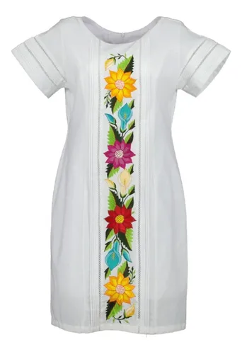 Vestido Bordado Yucateco. Alcatraz Y Girasoles. Mayakim