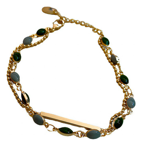Pulseira Dourada Pedras Verdes Feminina Ajustável Luxo Cor Dourado