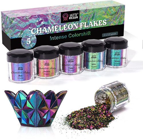 Let's Resin Chameleon Flakes 5 Colores Polvo Pigmento Resina