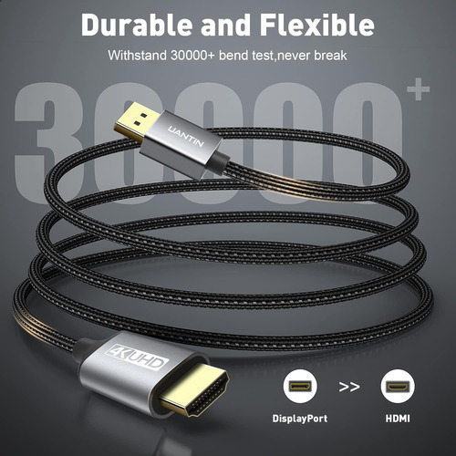 Uantin Paquete De 2 Cables Displayport 4k A Hdmi De 3 Pies |