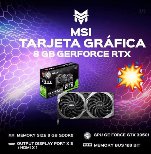 Tarjeta Grafica Msi Geforce Rtx3050 Gaming X 8gb Ddr6