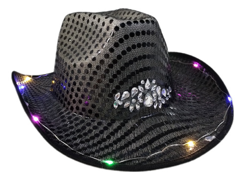 Sombrero Cowboy Cowgirl Led Vaquero Aplique Coronita Strass 