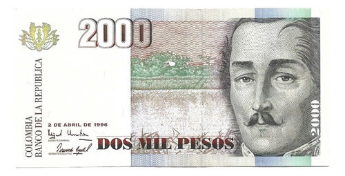 Billete Colombia 2,000 Pesos 1996 Gral. Santader 