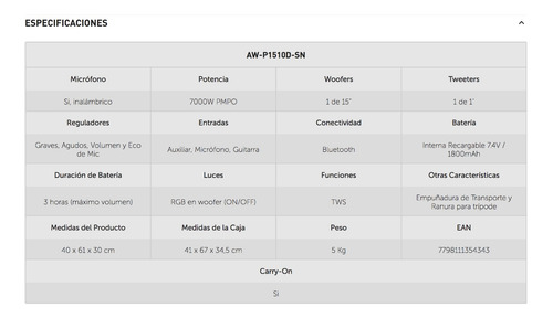 Imagen 8 de 10 de Parlante Aiwa Party Aw-p1510d-sn Portátil Bluetooth Y Mic
