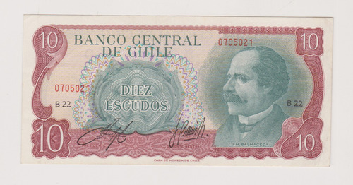 Billete Chile 10 Escudos Año 1970 Excelente ++