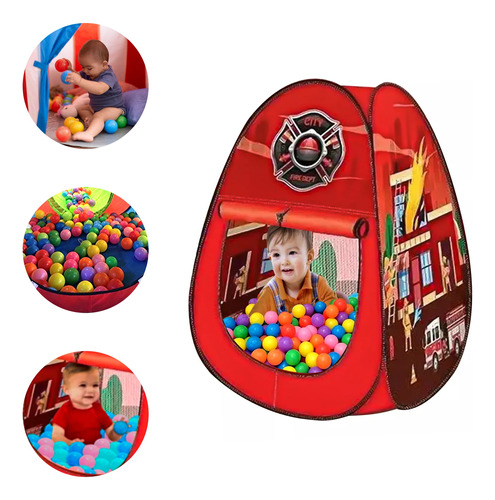 Piscina 100 Pelotas Carpa Infantil Bomberos Juego Niños 