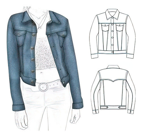 ( Moldes De Ropa)  Campera Jeans Basica Mujer 1507